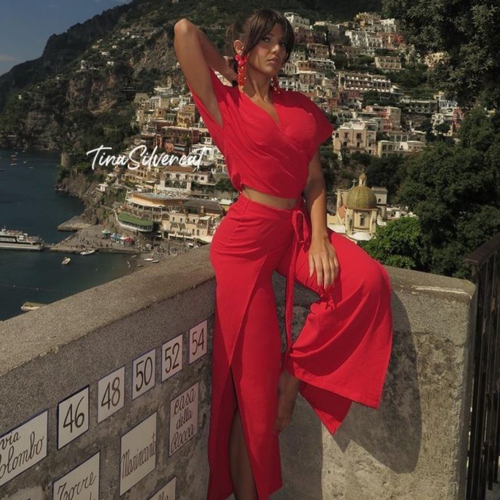 BLOGGER'S FAVE! Zara 2 Piece Red Pants And Wrap Top Set NWT